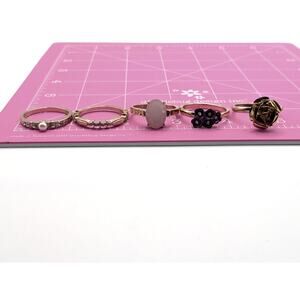 Gold Tone Fashion Ring Lot 5 Pink Pearl Rose Floral Statement Sizes 11.75 12.75